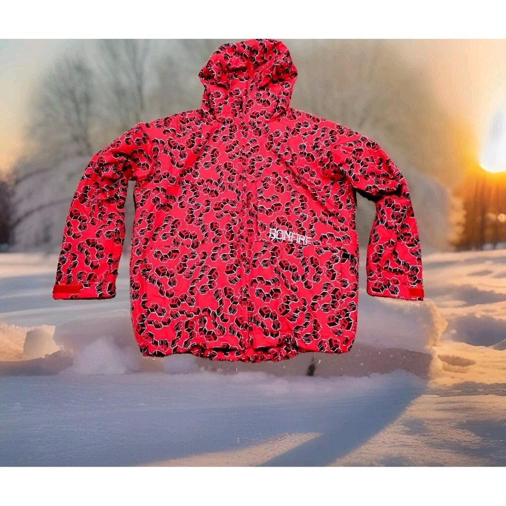 Bonfire Snowboard Jacket Youth Large Red Excellent Hooded Chroma Print Ski Coat